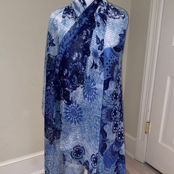 Desigual lightweight blue and white semi sheer oversized scarf - Picture 2 of 8